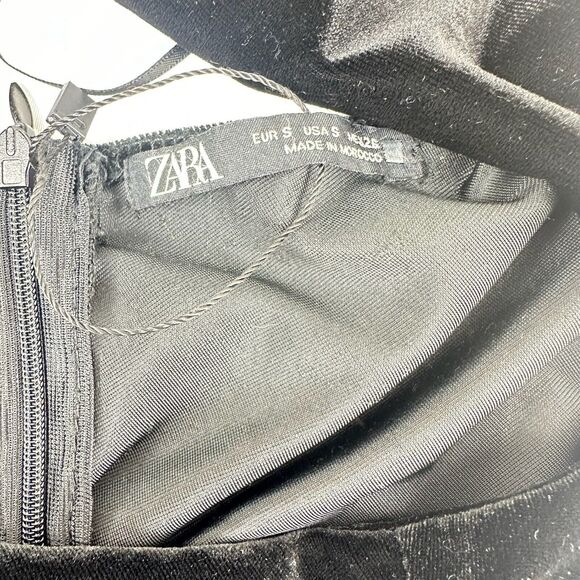 Zara Black Velvet Open Cut Front Halter Tie Mini Dress Sz S - Picture 6 of 8